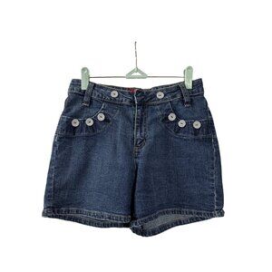 Vintage Y2K Westport Denim Shorts Nautical Striped Buttons Womens Size 4